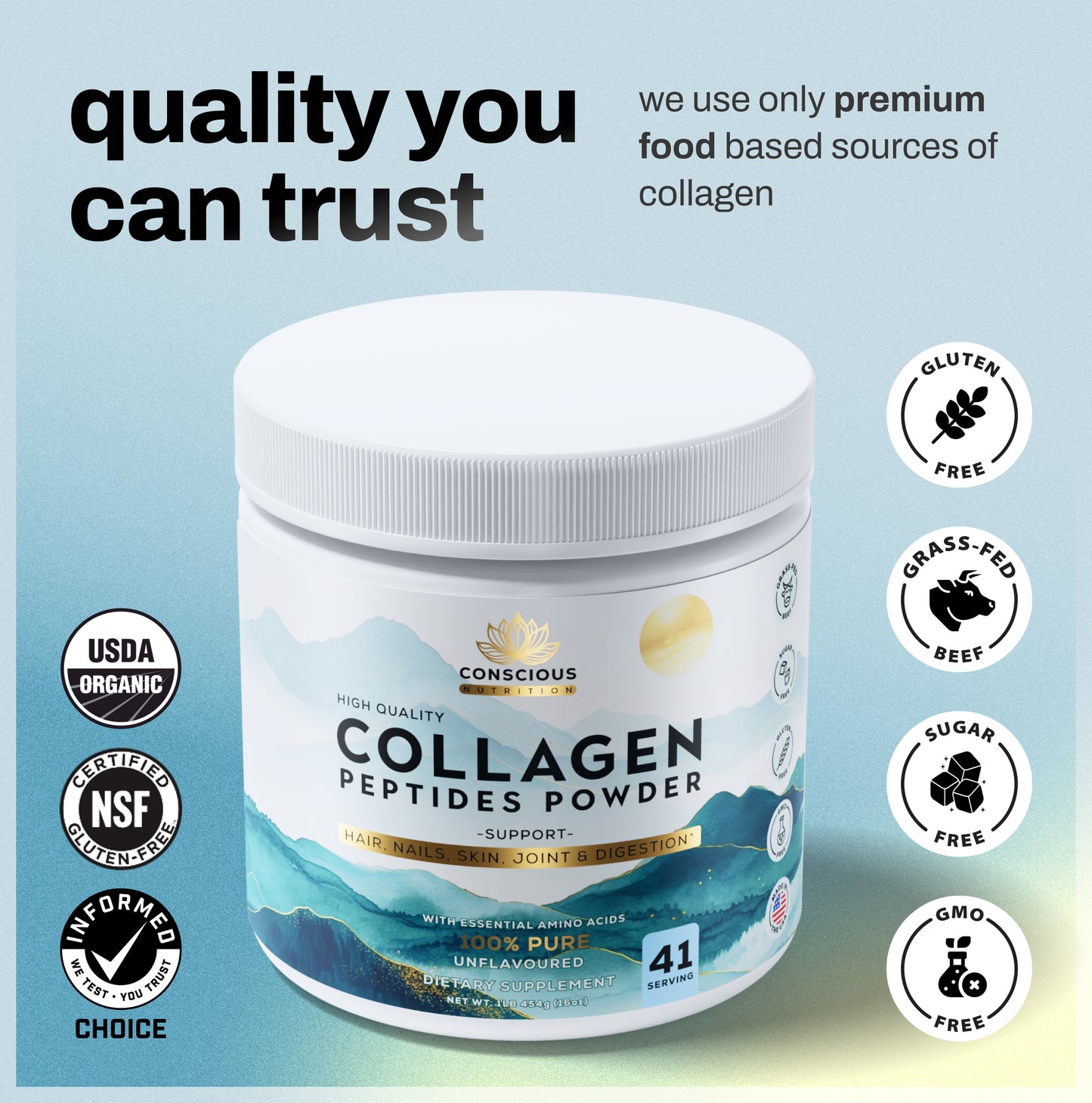 Premium Collagen Peptides Powder – 100% pure, no fillers, made in USA