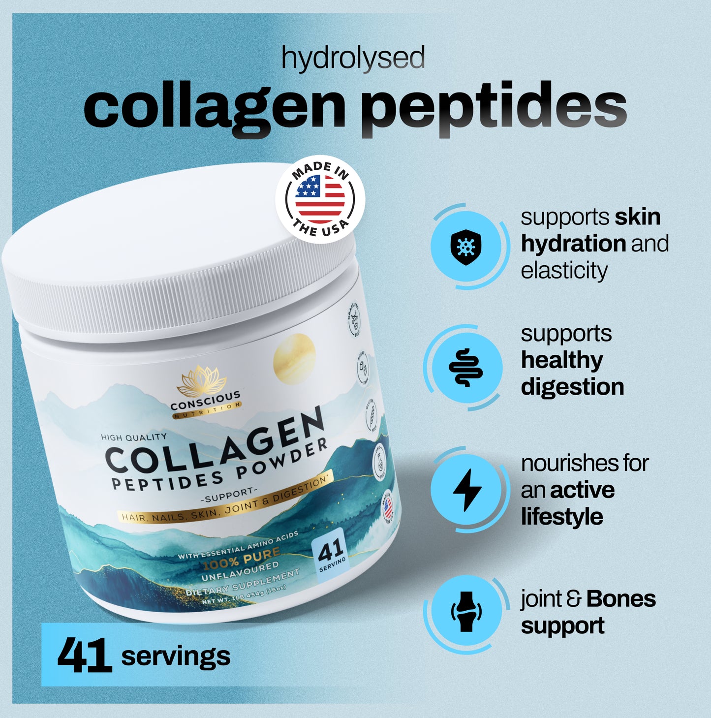 Premium Collagen Peptides Powder – 100% pure, no fillers, made in USA